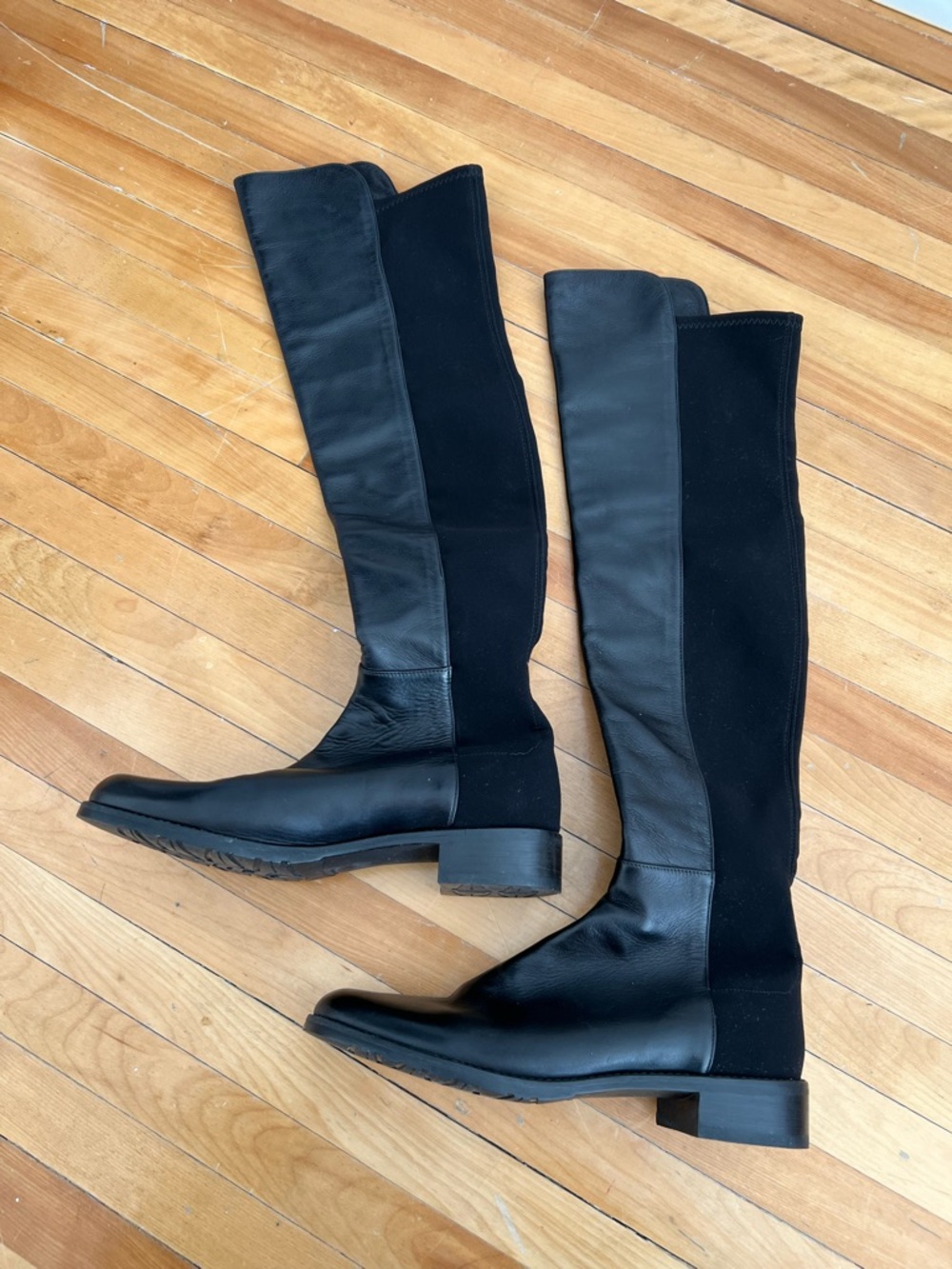 Stuart Weitzman Black Leather & Stretch Over-the-Knee Riding Boots